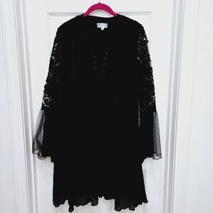 J. Glee Boho Hippie Dress 3/4 Bell Sleeve Lace Black Size L